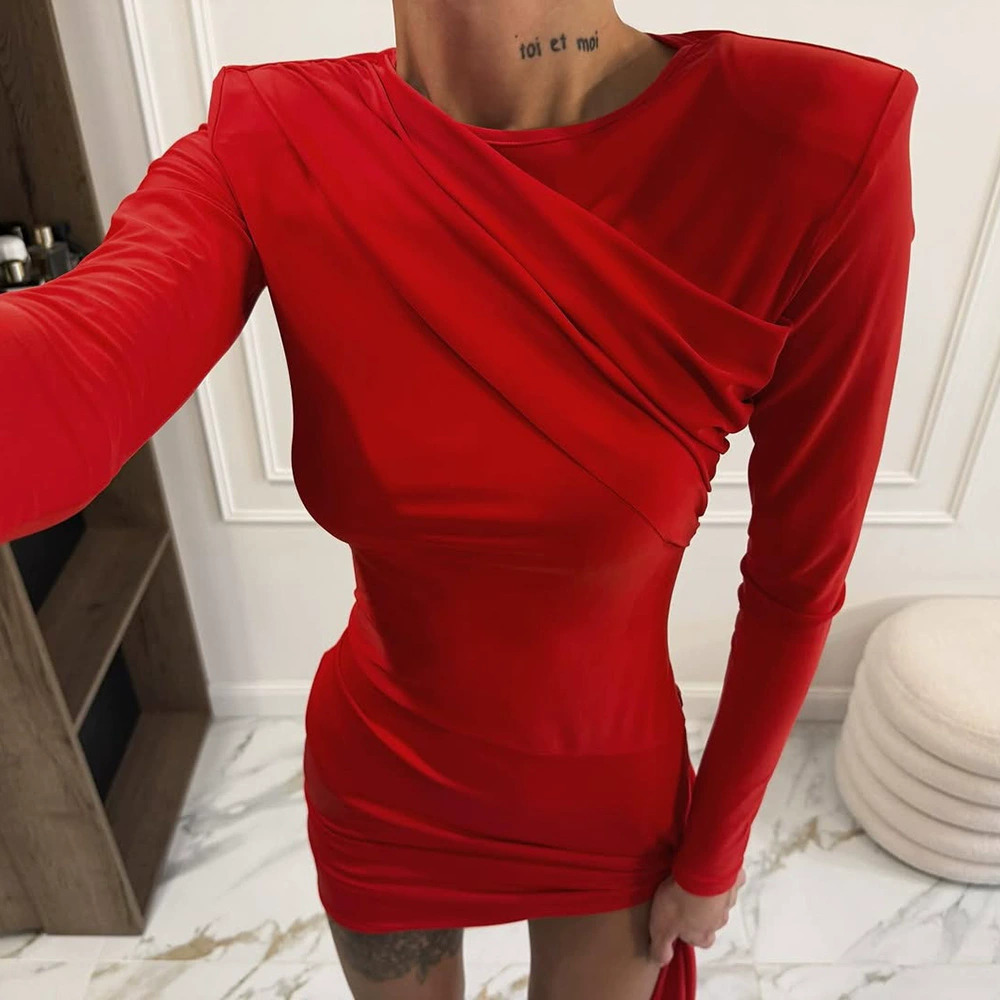Zara Solid Color Round Neck Bodycon Dress Slim Fit